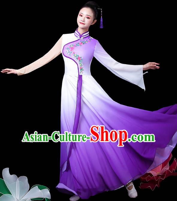 Chinese Traditional Performance Clothing Classical Dance Costume Umbrella Dance Violet Dress