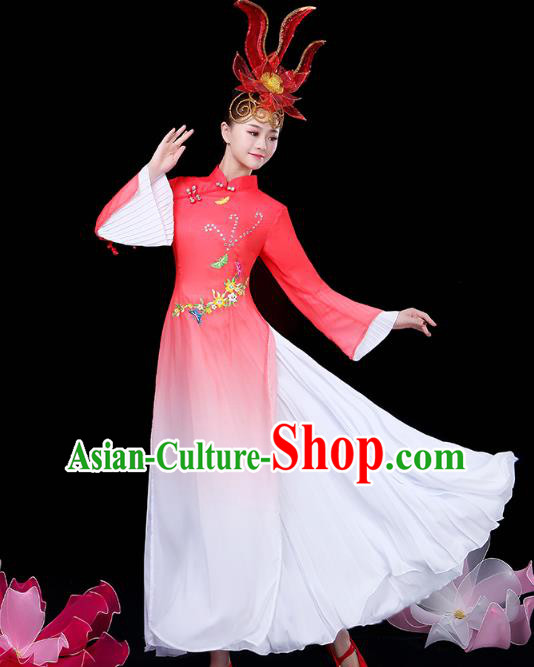 Chinese Umbrella Dance Red Dress Traditional Performance Clothing Classical Dance Costume
