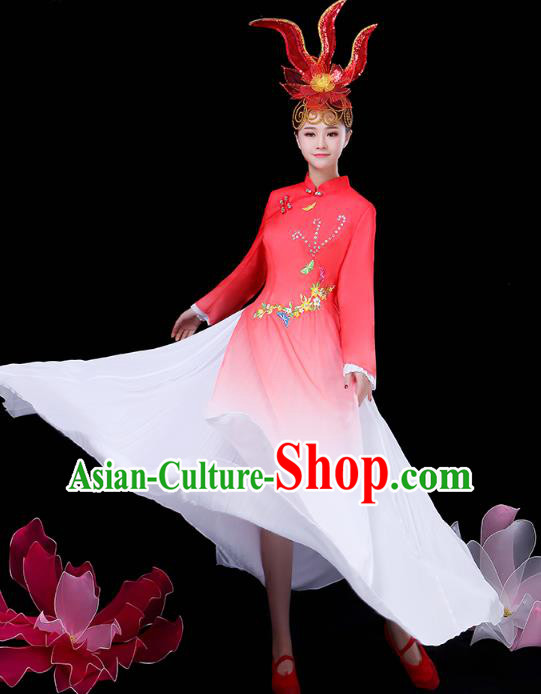 Chinese Umbrella Dance Red Dress Traditional Performance Clothing Classical Dance Costume