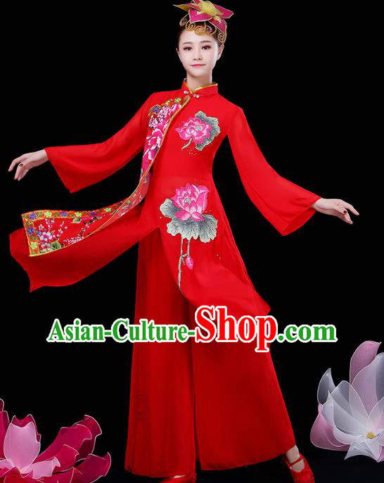 Chinese Classical Dance Clothing Umbrella Dance Red Dress Traditional Performance Outfits