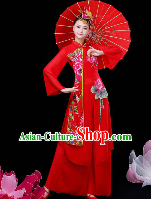Chinese Classical Dance Clothing Umbrella Dance Red Dress Traditional Performance Outfits