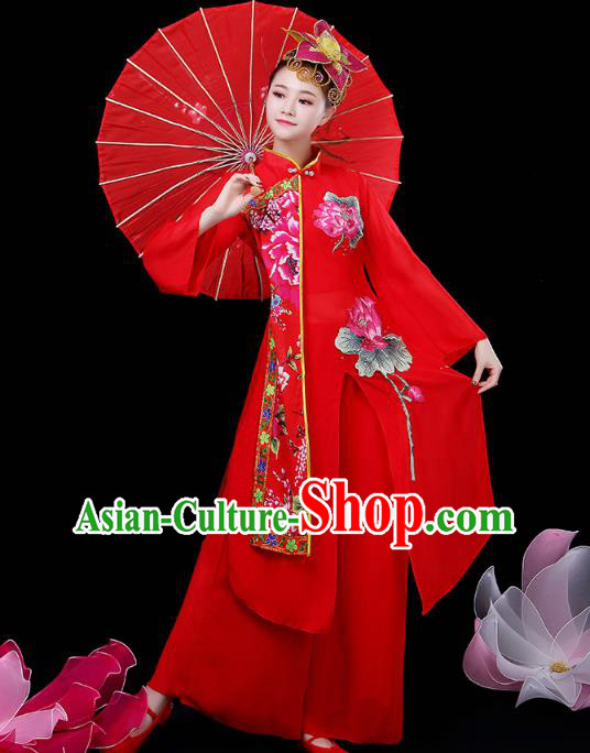Chinese Classical Dance Clothing Umbrella Dance Red Dress Traditional Performance Outfits