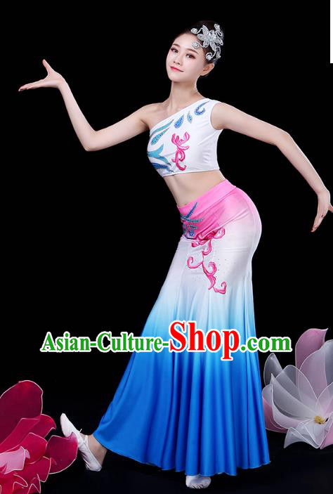 Chinese Yunnan Ethnic Peacock Dance Costume Traditional Dai Minority Nationality Stage Performance Dress Outfits