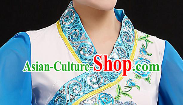 Chinese Umbrella Dance Blue Outfits Traditional Water Sleeve Dance Costume Classical Dance Clothing