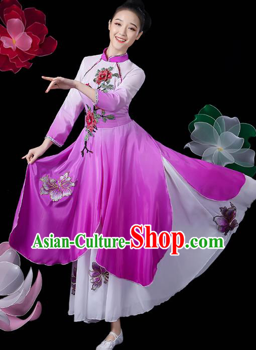 Chinese Traditional Woman Solo Dance Purple Outfits Classical Dance Clothing Umbrella Dance Dress