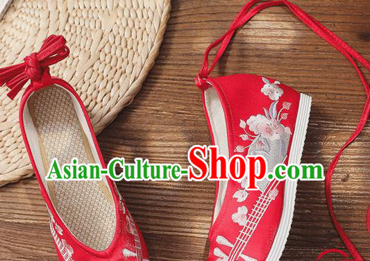 China Handmade Bride Red Bow Shoes Wedding Shoes Embroidered Lute Shoes