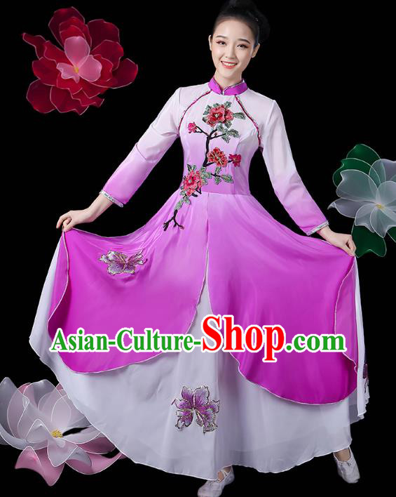 Chinese Traditional Woman Solo Dance Purple Outfits Classical Dance Clothing Umbrella Dance Dress