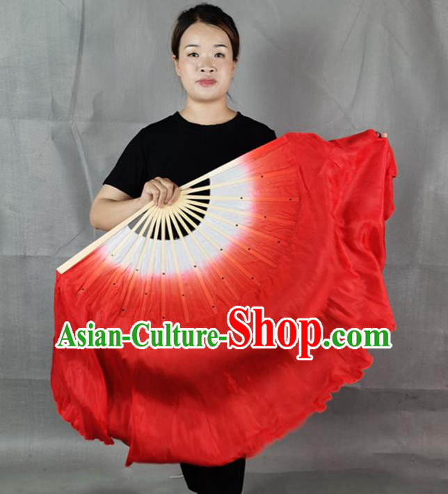 China Classical Dance Red Silk Fan New Year Yangko Dance Performance Folding Fan Long Ribbon Fan