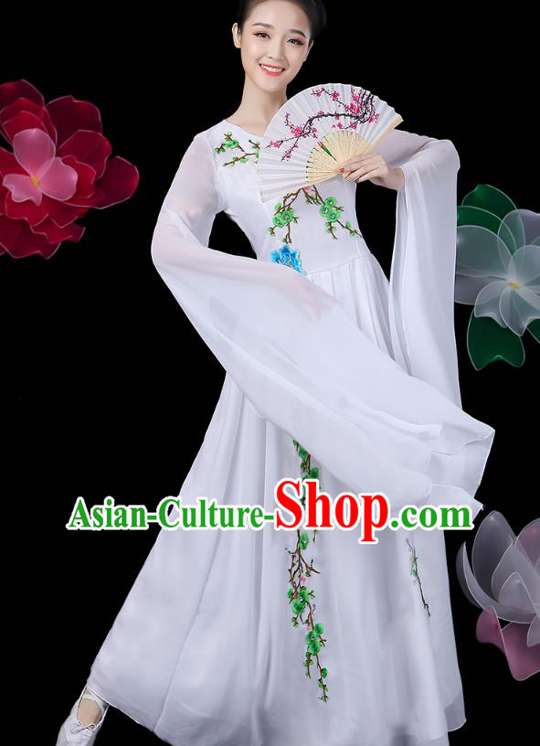 Chinese Classical Dance Clothing Umbrella Dance Embroidered White Dress Traditional Woman Solo Dance Costume
