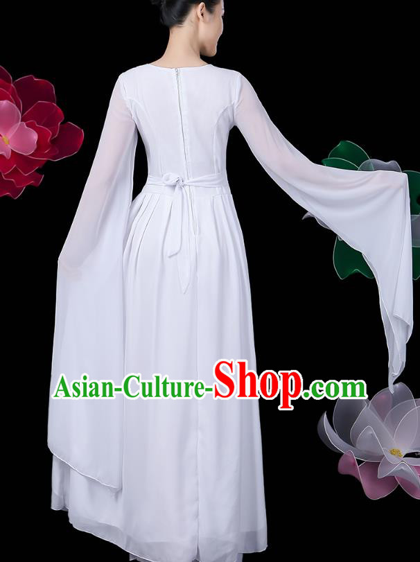 Chinese Classical Dance Clothing Umbrella Dance Embroidered White Dress Traditional Woman Solo Dance Costume