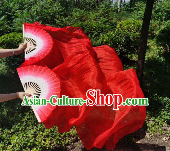 China New Year Yangko Dance Performance Folding Fan Red Silk Long Ribbon Fan Classical Dance Bamboo Fan