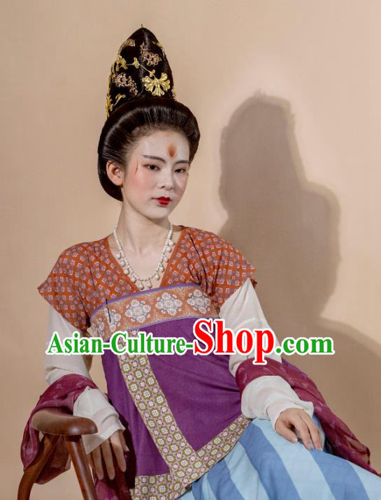 China Ancient Imperial Concubine Hanfu Dress Traditional Tang Dynasty Court Beauty Historical Clothing