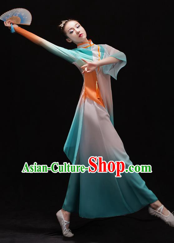 Chinese Female Solo Dance Blue Outfits Classical Dance Clothing Traditional Umbrella Dance Dress