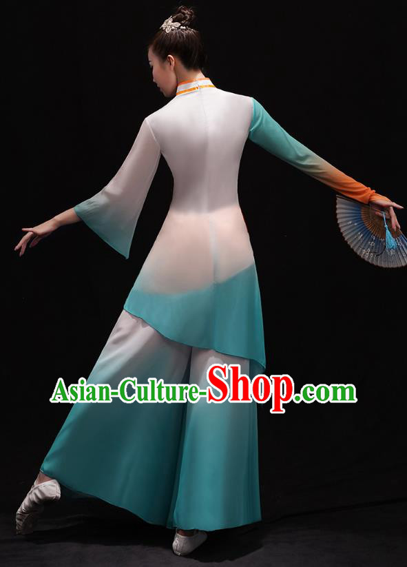 Chinese Female Solo Dance Blue Outfits Classical Dance Clothing Traditional Umbrella Dance Dress