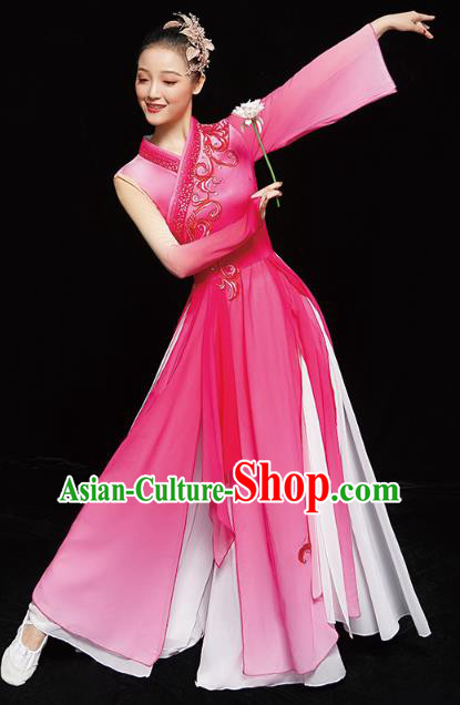 Chinese Umbrella Dance Outfits Traditional Opening Dance Rosy Dress Classical Dance Performance Clothing