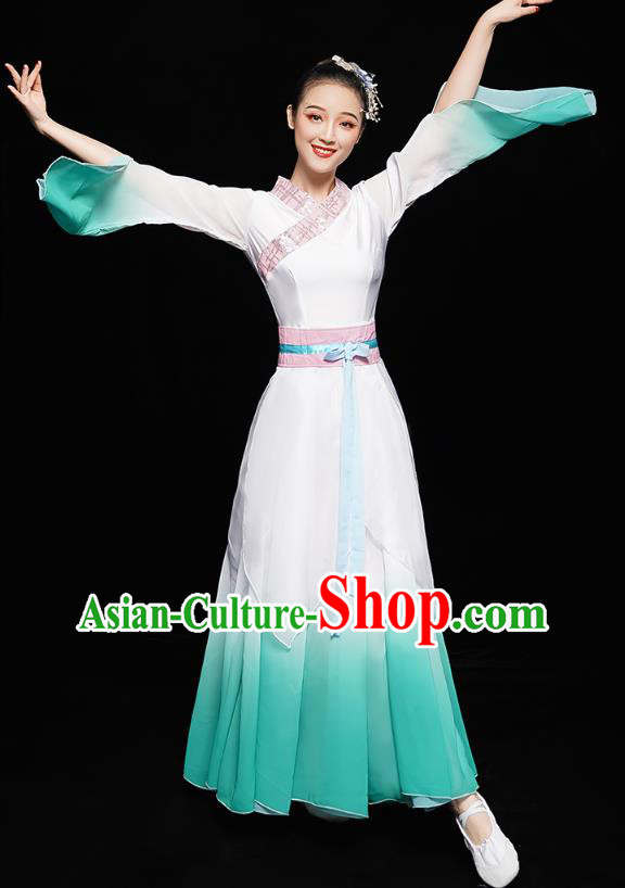 Chinese Classical Dance Clothing Jiangnan Umbrella Dance Green Dress Traditional Fan Dance Costumes