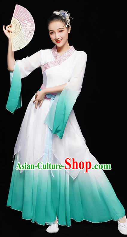 Chinese Classical Dance Clothing Jiangnan Umbrella Dance Green Dress Traditional Fan Dance Costumes