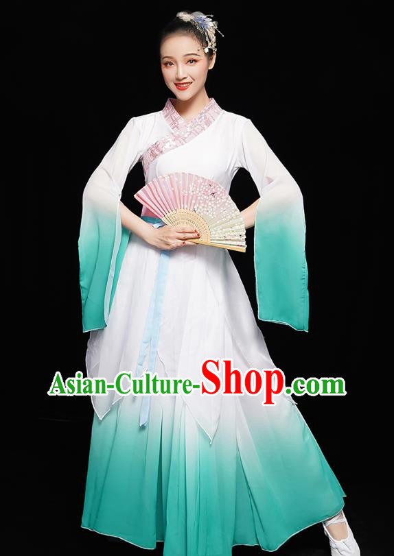 Chinese Classical Dance Clothing Jiangnan Umbrella Dance Green Dress Traditional Fan Dance Costumes