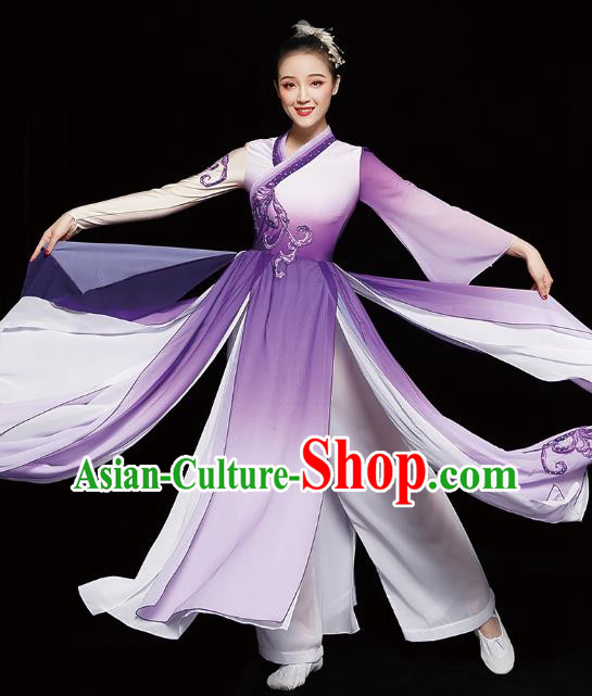 Chinese Classical Dance Clothing Jasmine Dance Purple Dress Traditional Umbrella Dance Costumes