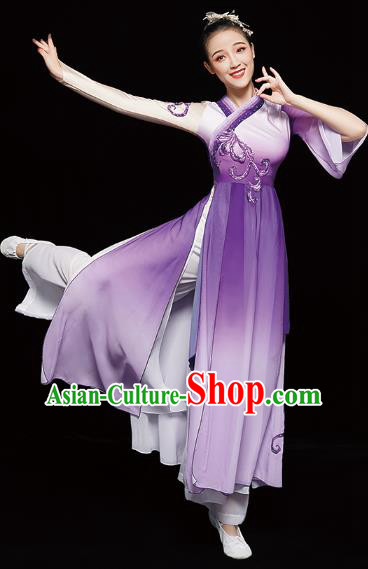 Chinese Classical Dance Clothing Jasmine Dance Purple Dress Traditional Umbrella Dance Costumes