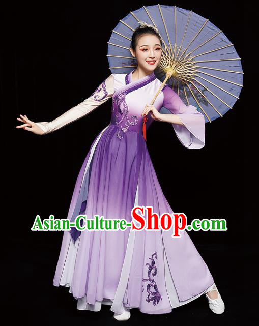 Chinese Classical Dance Clothing Jasmine Dance Purple Dress Traditional Umbrella Dance Costumes