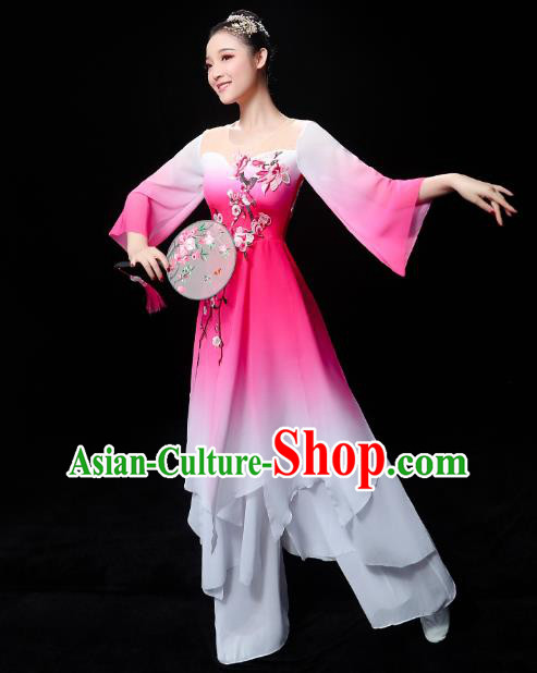 Chinese Traditional Umbrella Dance Rosy Outfits Classical Dance Clothing Jasmine Dance Dress