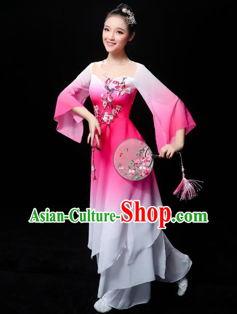 Chinese Traditional Umbrella Dance Rosy Outfits Classical Dance Clothing Jasmine Dance Dress