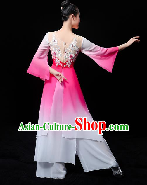 Chinese Traditional Umbrella Dance Rosy Outfits Classical Dance Clothing Jasmine Dance Dress