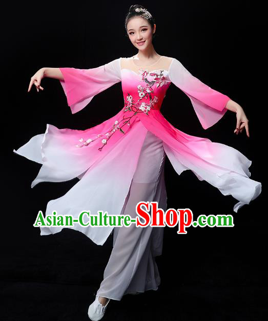 Chinese Traditional Umbrella Dance Rosy Outfits Classical Dance Clothing Jasmine Dance Dress