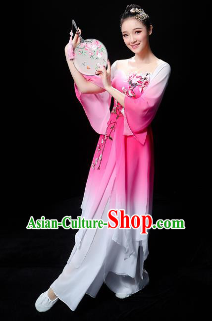 Chinese Traditional Umbrella Dance Rosy Outfits Classical Dance Clothing Jasmine Dance Dress