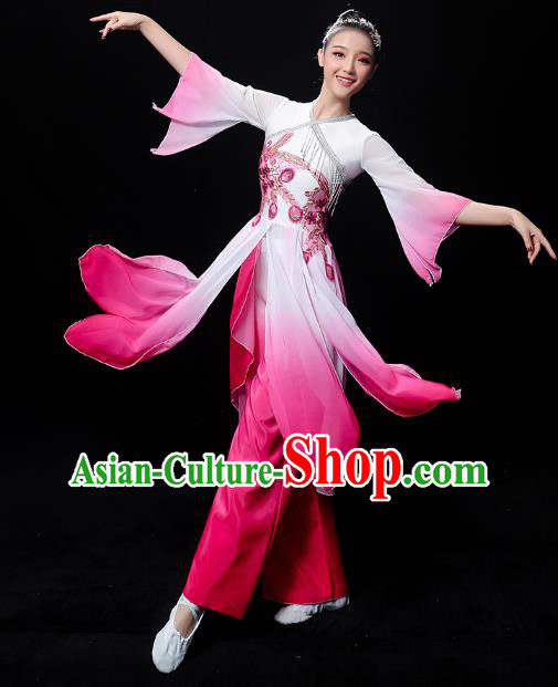 Chinese Jasmine Dance Dress Traditional Umbrella Dance Rosy Outfits Classical Dance Clothing