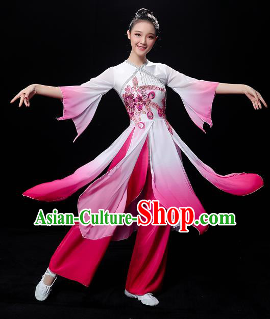 Chinese Jasmine Dance Dress Traditional Umbrella Dance Rosy Outfits Classical Dance Clothing