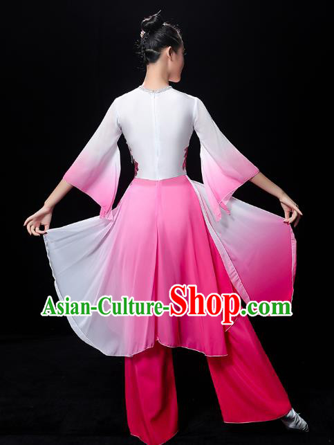 Chinese Jasmine Dance Dress Traditional Umbrella Dance Rosy Outfits Classical Dance Clothing