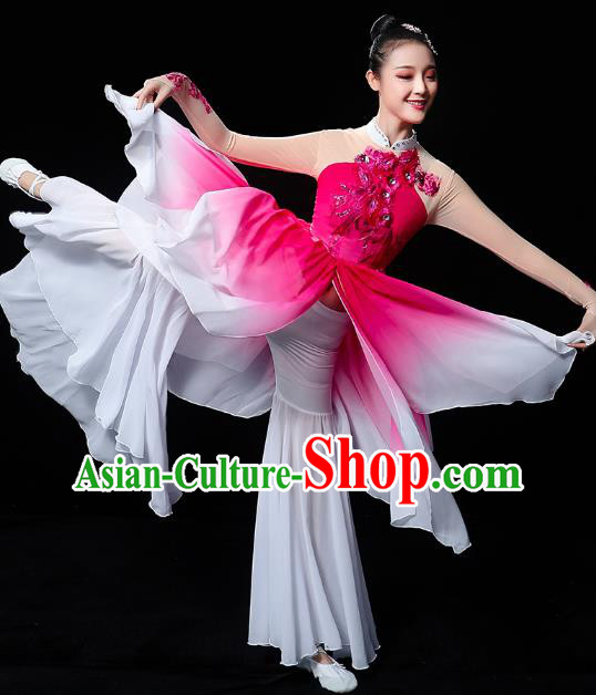 Chinese Traditional Lotus Dance Rosy Outfits Classical Dance Clothing Umbrella Dance Performance Dress