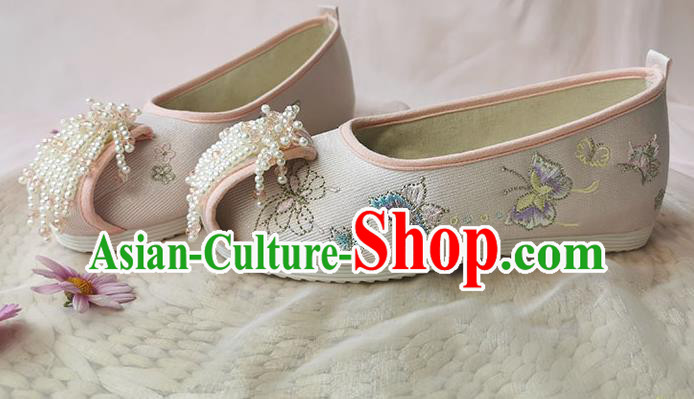 Chinese Classical Hanfu Butterfly Shoes National Folk Dance Shoes Traditional Embroidered Pink Cloth Shoes