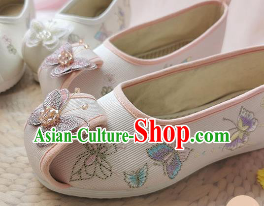 Chinese Classical Hanfu Butterfly Shoes National Folk Dance Shoes Traditional Embroidered Pink Cloth Shoes