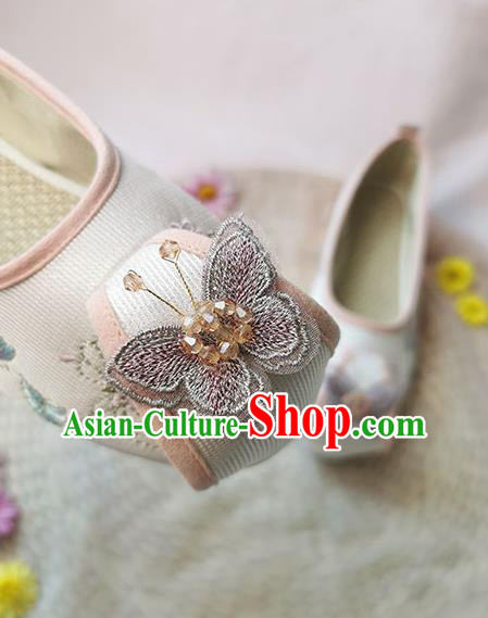 Chinese Classical Hanfu Butterfly Shoes National Folk Dance Shoes Traditional Embroidered Pink Cloth Shoes
