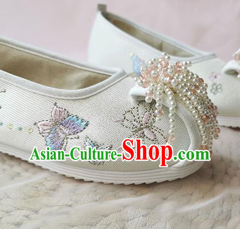 Chinese Traditional Embroidered Shoes National Folk Dance Shoes Classical Hanfu Beads Tassel Shoes