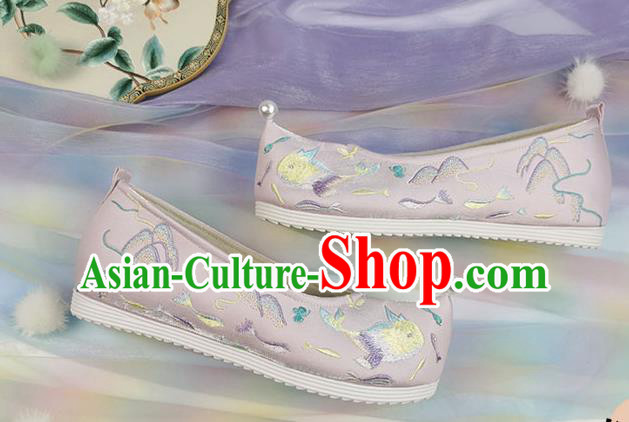 China Traditional Hanfu Pink Cloth Shoes Handmade Ming Dynasty Bow Shoes Ancient Princess Embroidered Shoes