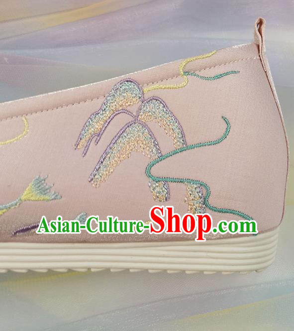China Traditional Hanfu Pink Cloth Shoes Handmade Ming Dynasty Bow Shoes Ancient Princess Embroidered Shoes