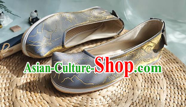 Chinese Traditional Embroidered Shoes Grey Cloth Shoes Ancient Swordsman Shoes