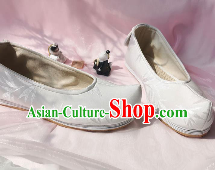 Chinese Ancient Swordsman Shoes Traditional Ming Dynasty Scholar Shoes White Cloth Bow Shoes