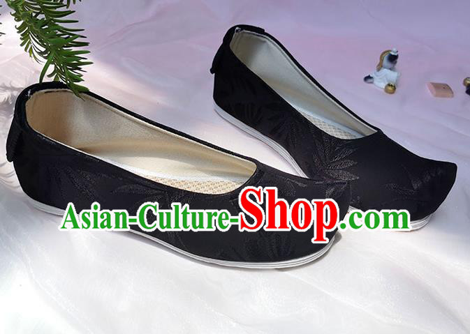 Chinese Traditional Ming Dynasty Scholar Shoes Black Cloth Bow Shoes Ancient Swordsman Shoes