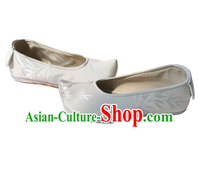 Chinese Ancient Swordsman Shoes Traditional Ming Dynasty Scholar Shoes White Cloth Bow Shoes