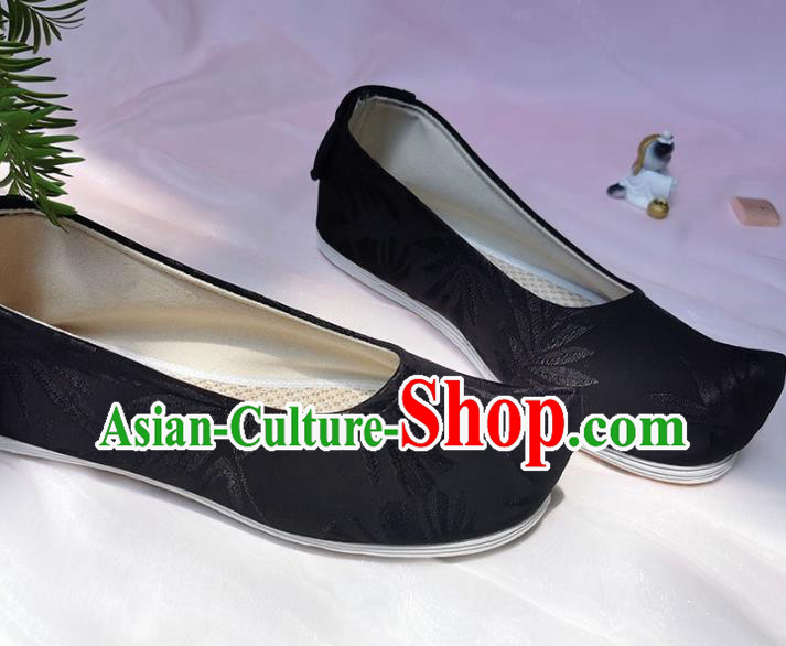 Chinese Traditional Ming Dynasty Scholar Shoes Black Cloth Bow Shoes Ancient Swordsman Shoes