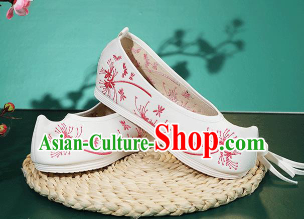 China Traditional Ming Dynasty Hanfu Shoes Princess Shoes Classical Embroidered Red Dandelion Shoes