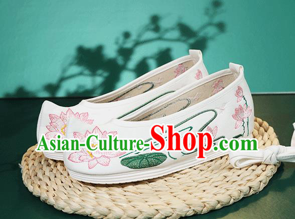 China Traditional Hanfu Cloth Shoes Embroidery Lotus Shoes Classical Dance Shoes