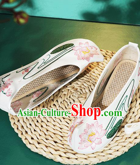 China Traditional Hanfu Cloth Shoes Embroidery Lotus Shoes Classical Dance Shoes