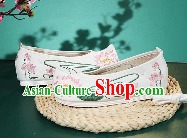 China Traditional Hanfu Cloth Shoes Embroidery Lotus Shoes Classical Dance Shoes