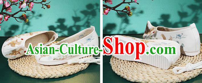 China Classical Dance Shoes Traditional Hanfu Cloth Shoes Embroidery Pine Crane Shoes